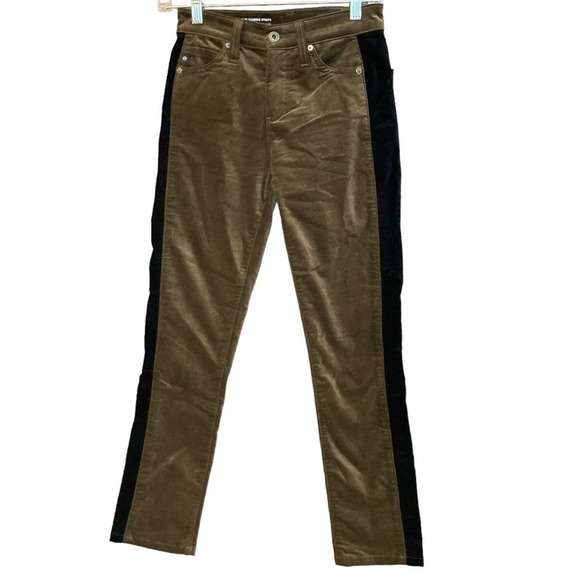 ADRIANO GOLDSCMIED Mari Tuxedo Stripe Jeans Brown Velvet Size 25 - Picture 1 of 8